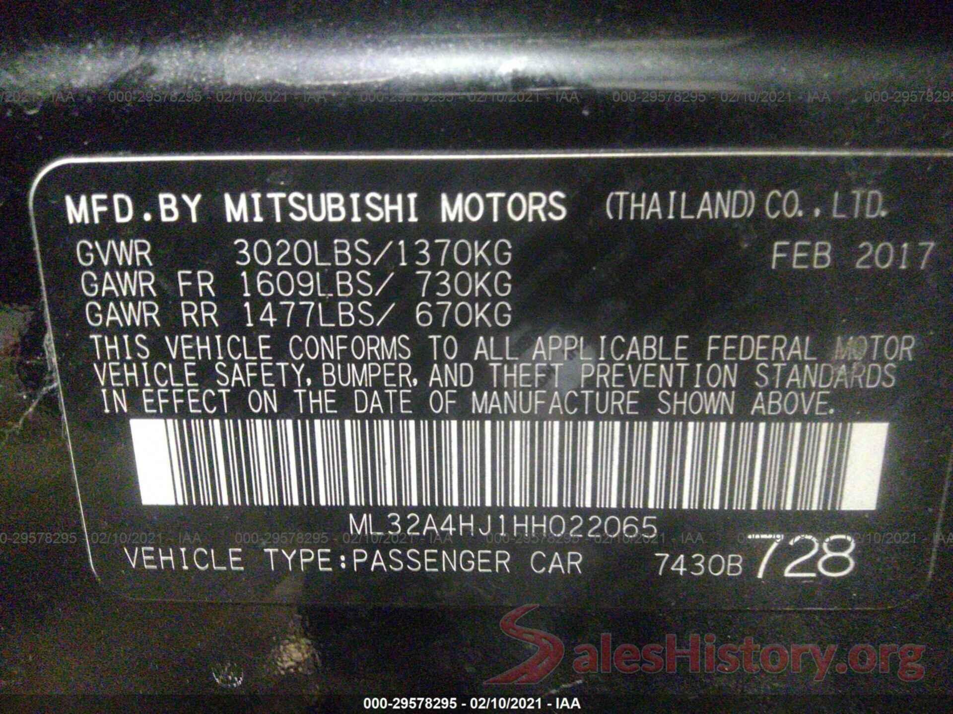 ML32A4HJ1HH022065 2017 MITSUBISHI MIRAGE