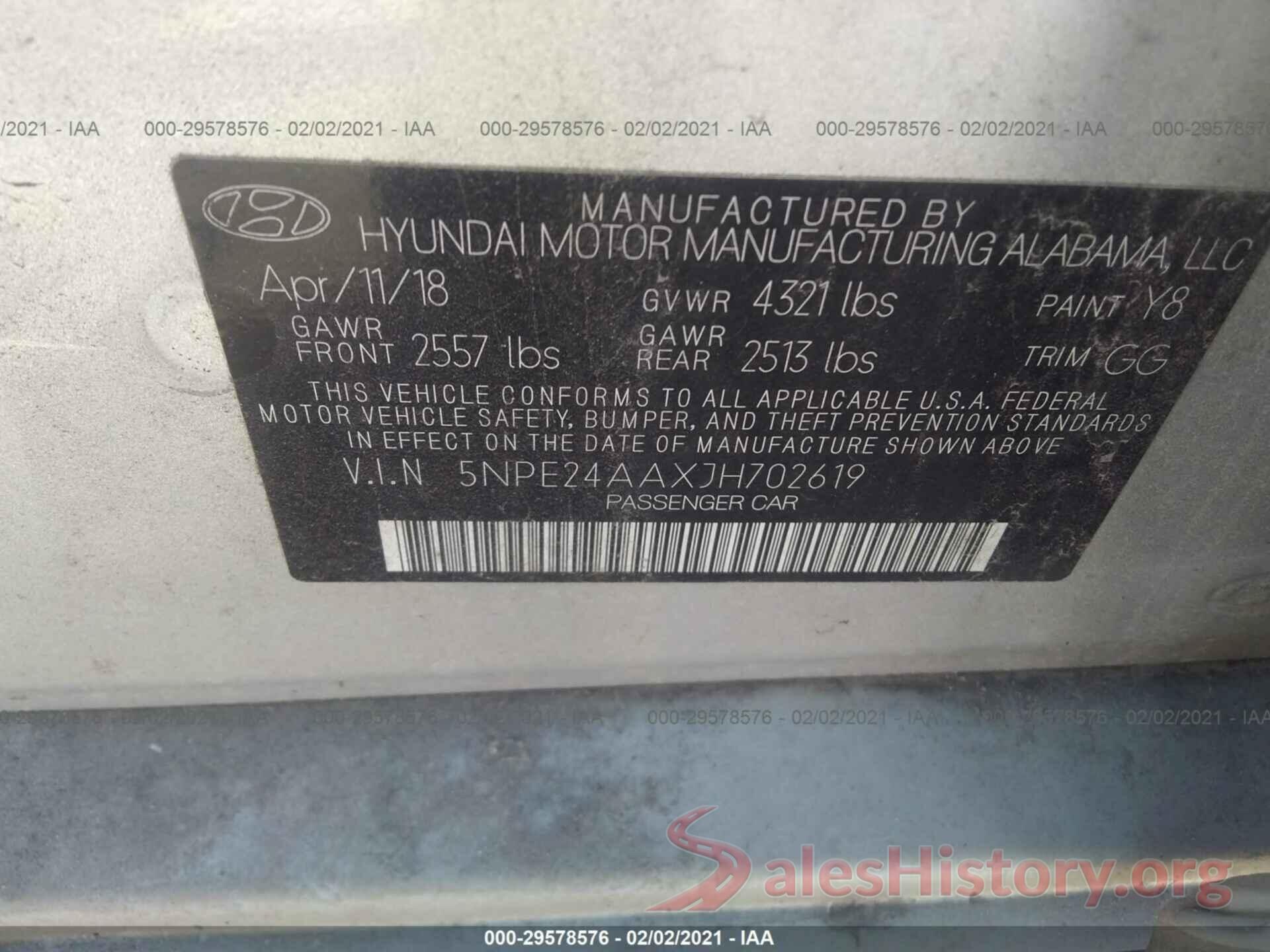 5NPE24AAXJH702619 2018 HYUNDAI SONATA