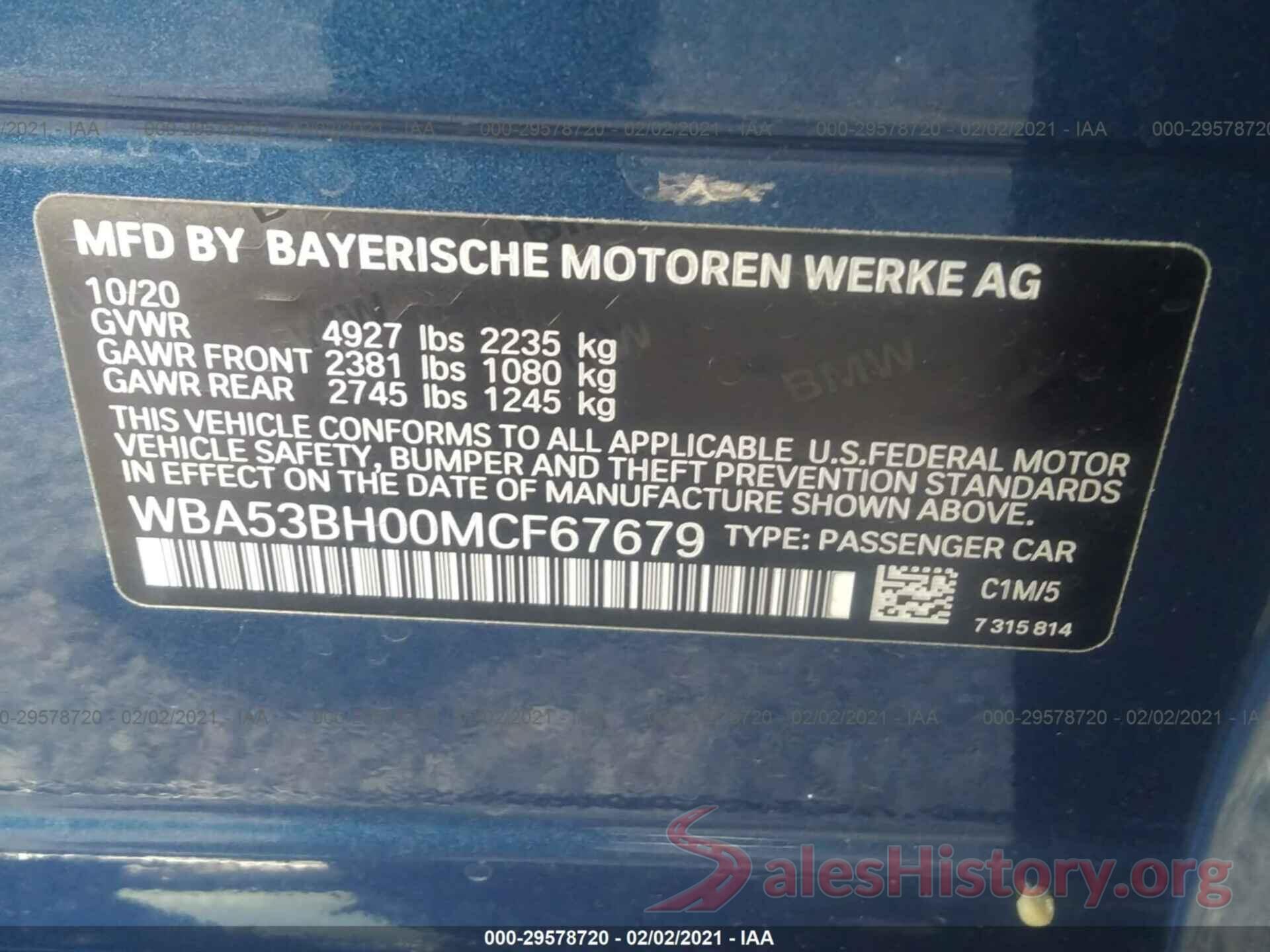 WBA53BH00MCF67679 2021 BMW 5 SERIES