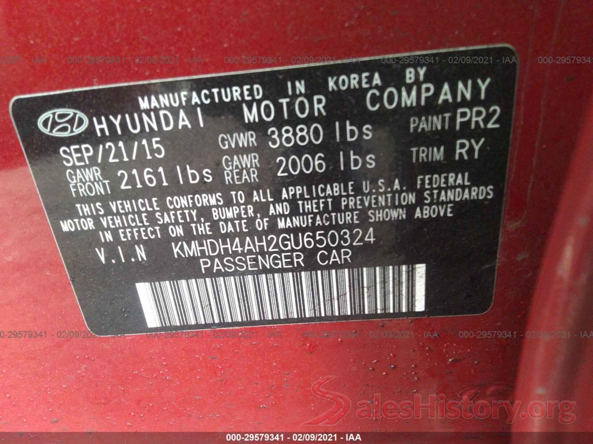 KMHDH4AH2GU650324 2016 HYUNDAI ELANTRA