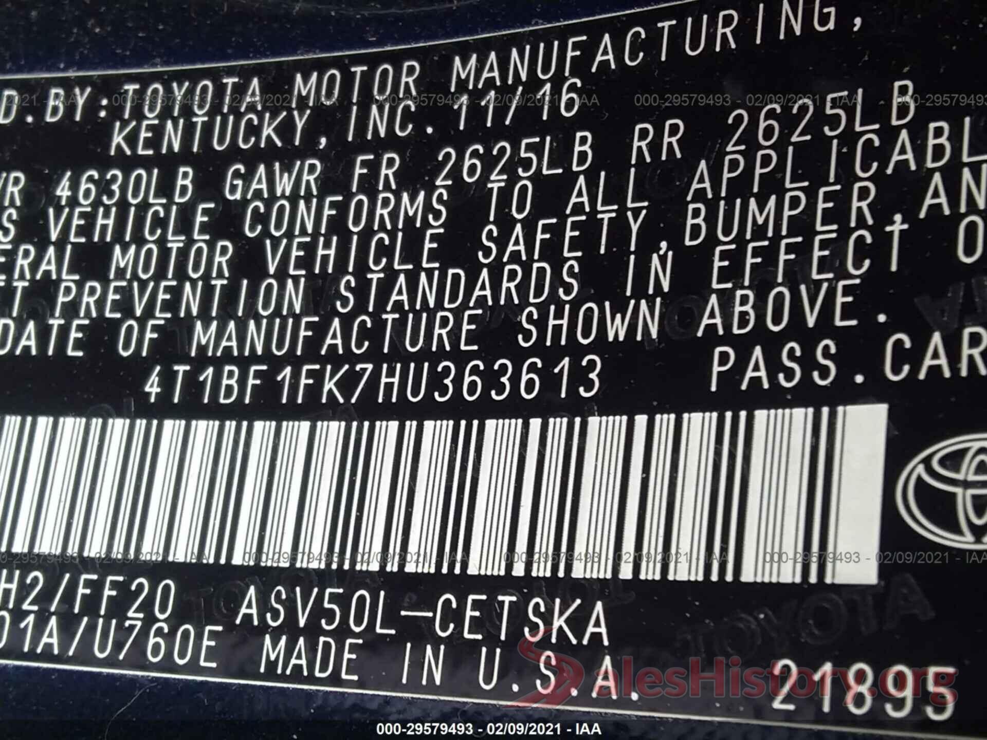 4T1BF1FK7HU363613 2017 TOYOTA CAMRY