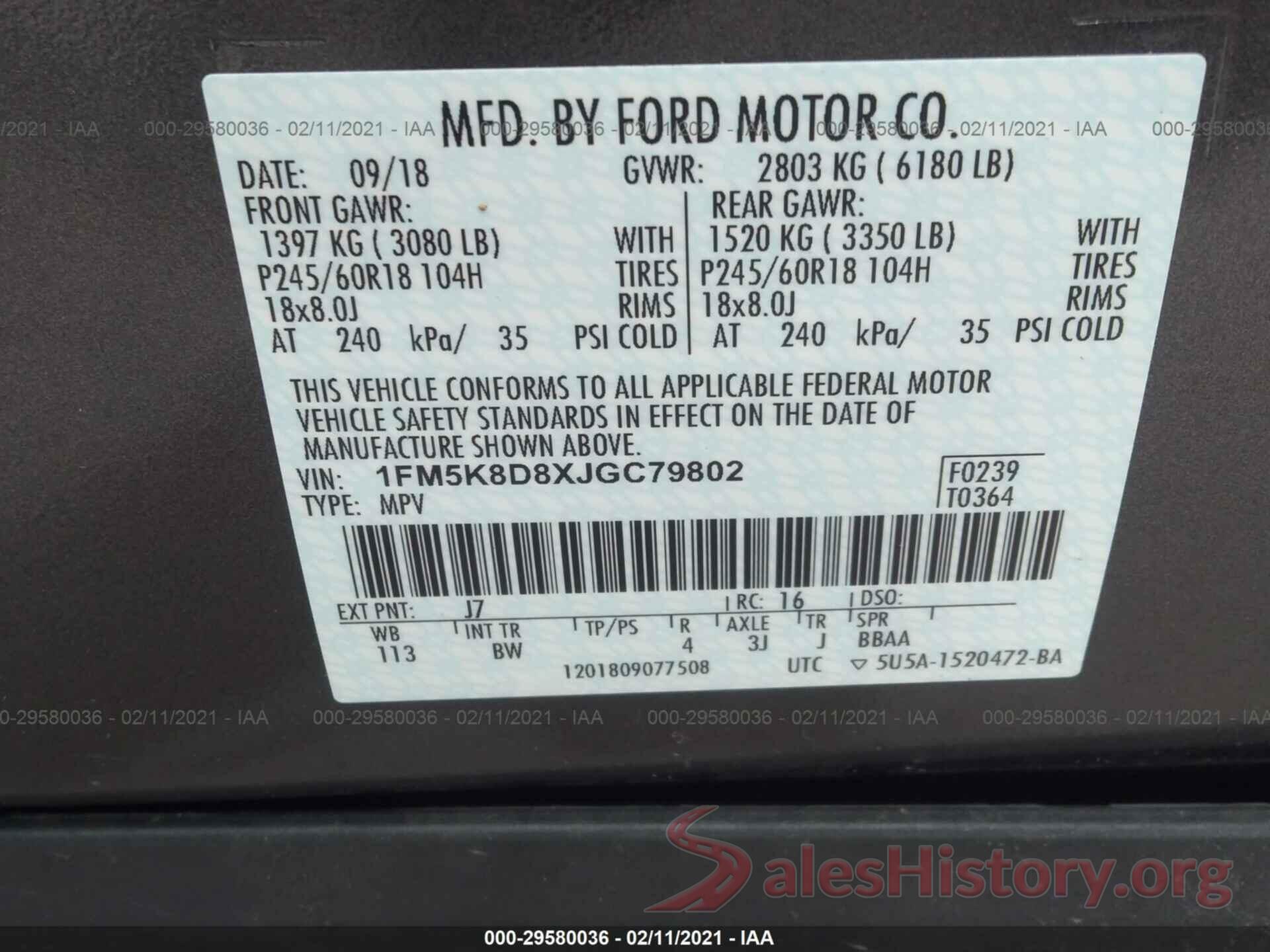 1FM5K8D8XJGC79802 2018 FORD EXPLORER