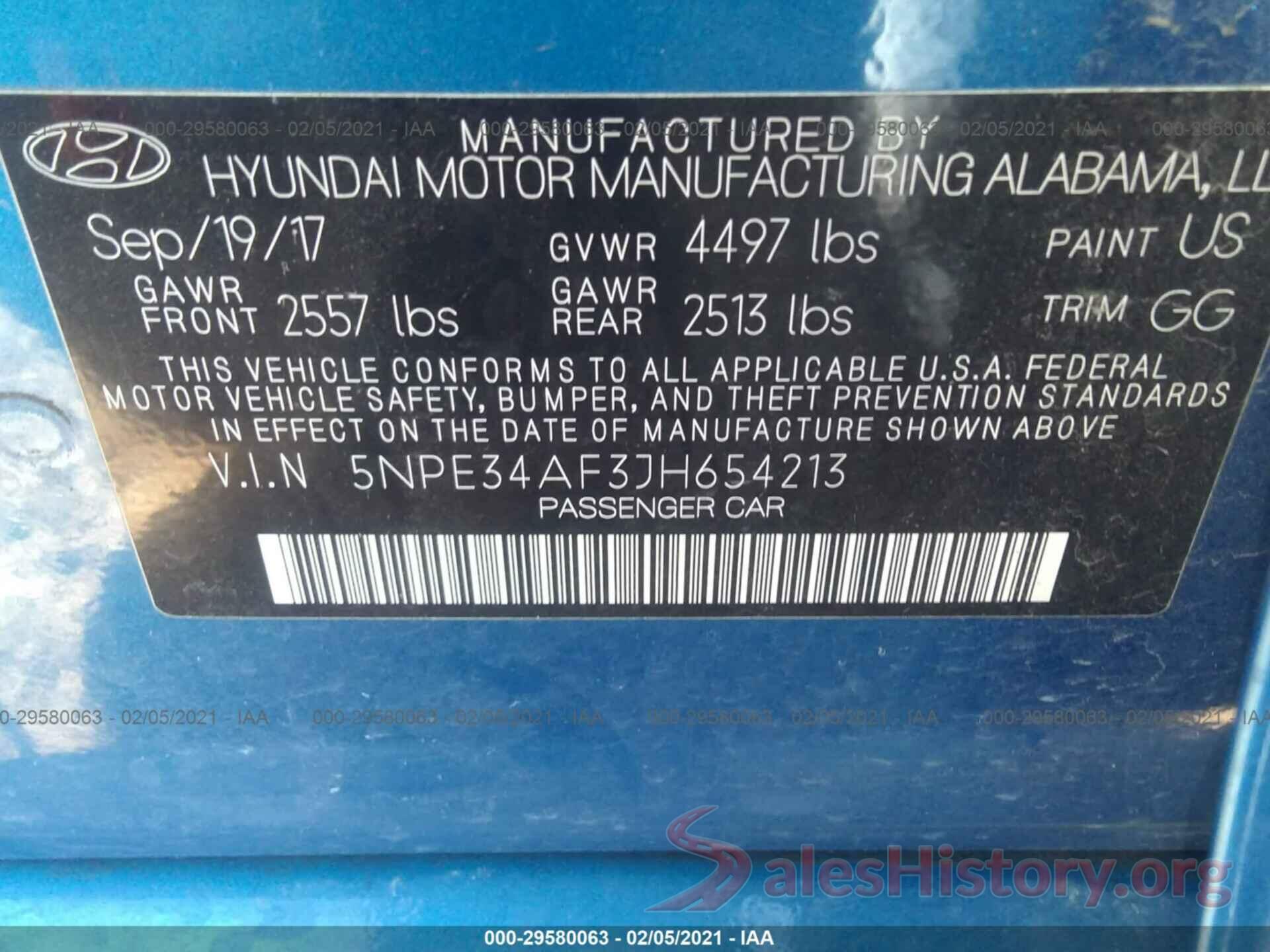 5NPE34AF3JH654213 2018 HYUNDAI SONATA