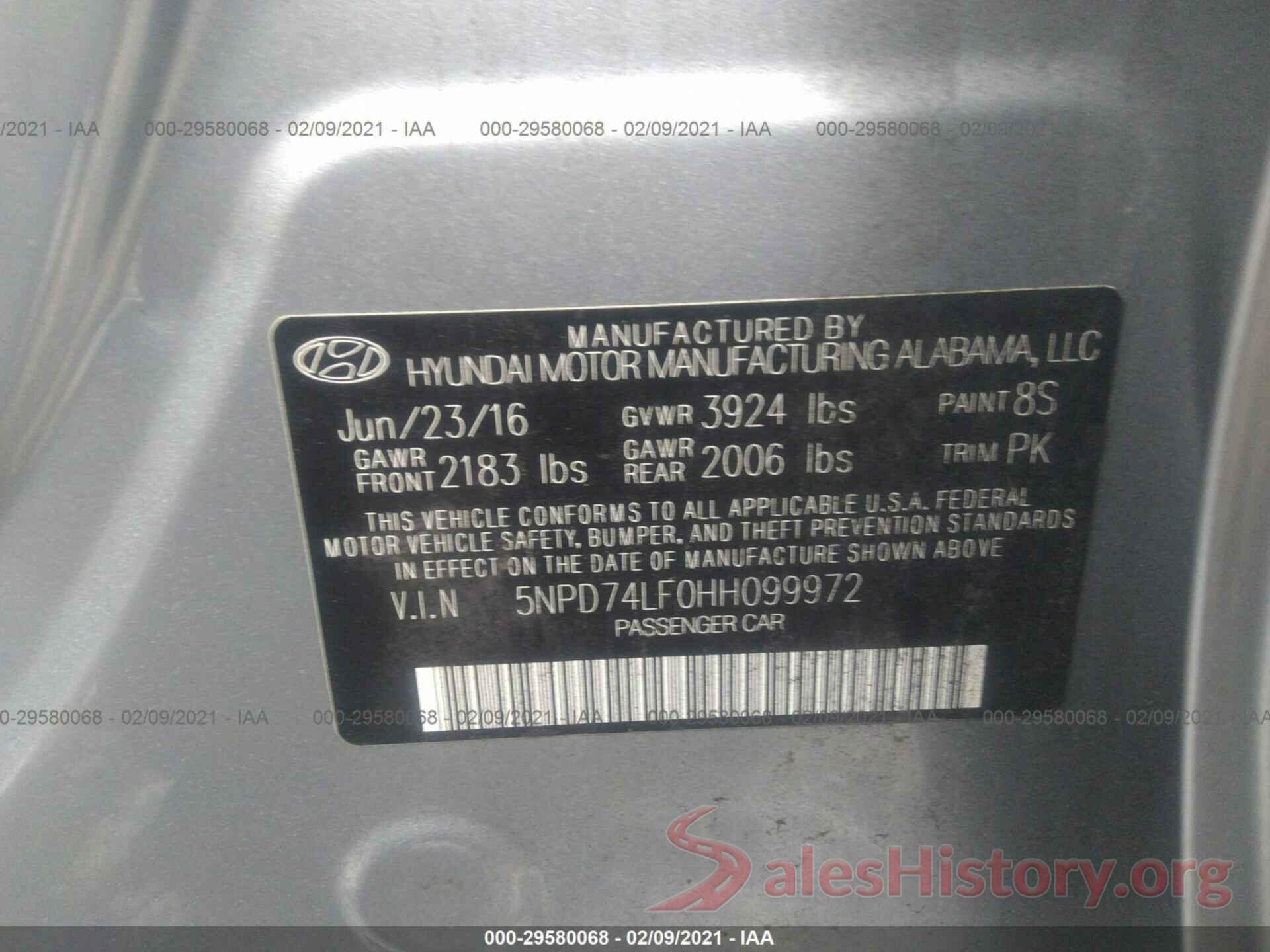 5NPD74LF0HH099972 2017 HYUNDAI ELANTRA