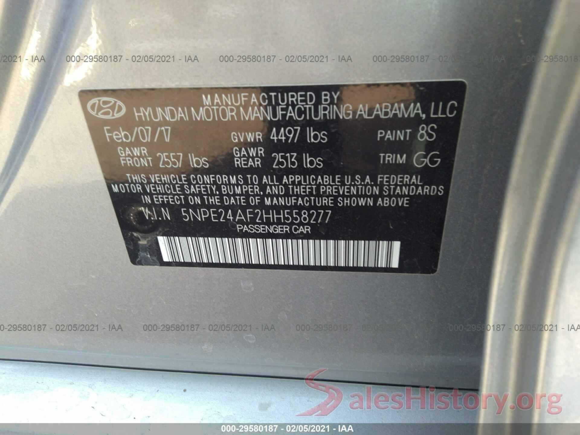 5NPE24AF2HH558277 2017 HYUNDAI SONATA