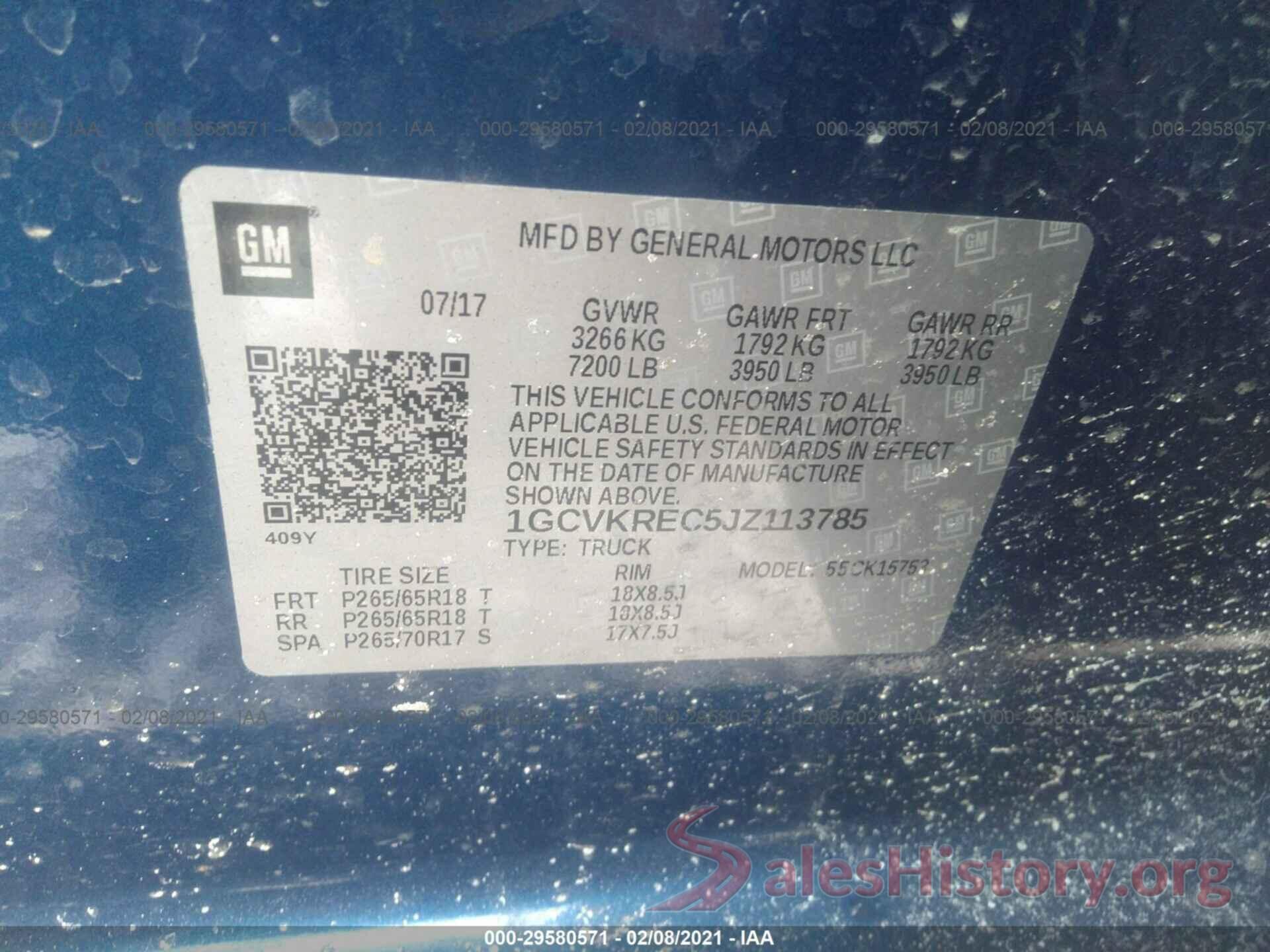 1GCVKREC5JZ113785 2018 CHEVROLET SILVERADO 1500