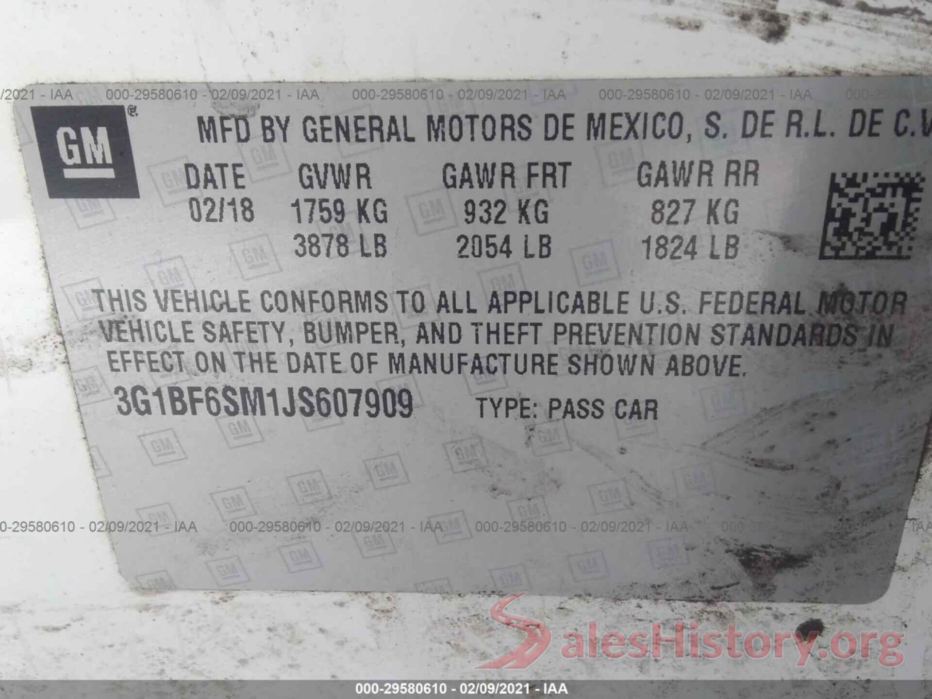 3G1BF6SM1JS607909 2018 CHEVROLET CRUZE