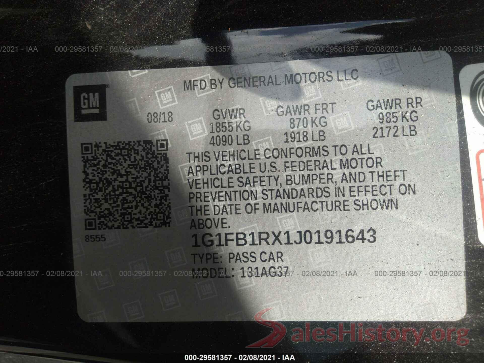 1G1FB1RX1J0191643 2018 CHEVROLET CAMARO