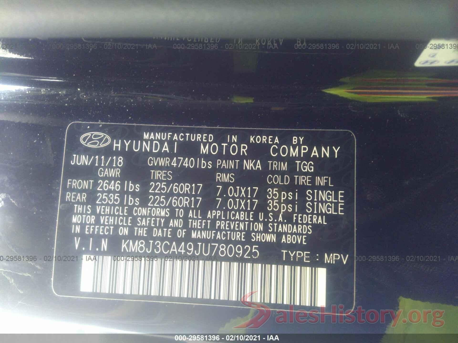 KM8J3CA49JU780925 2018 HYUNDAI TUCSON