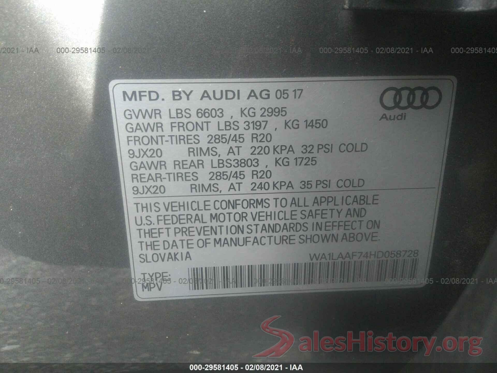 WA1LAAF74HD058728 2017 AUDI Q7