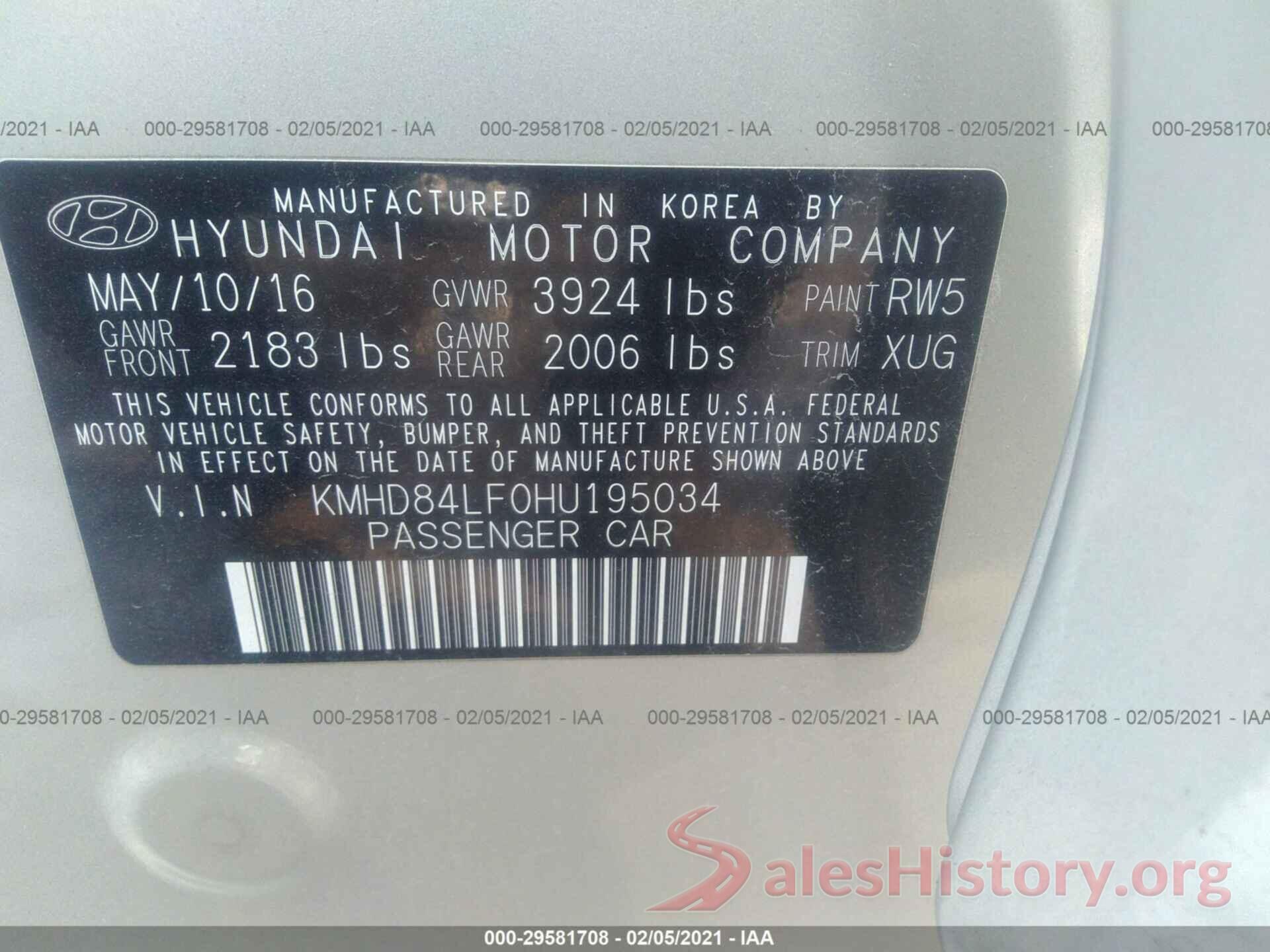 KMHD84LF0HU195034 2017 HYUNDAI ELANTRA