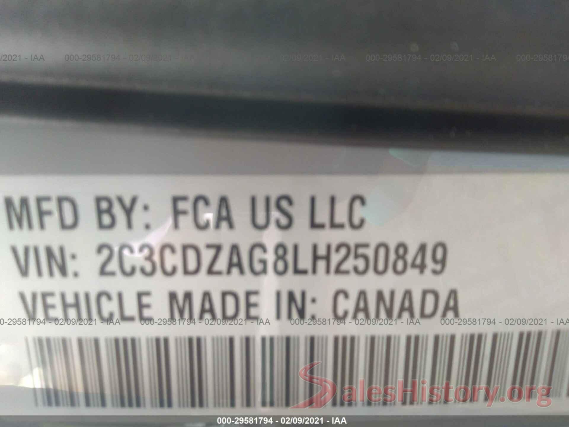 2C3CDZAG8LH250849 2020 DODGE CHALLENGER