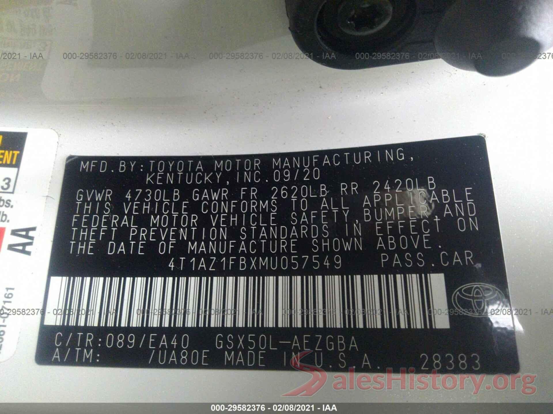 4T1AZ1FBXMU057549 2021 TOYOTA AVALON