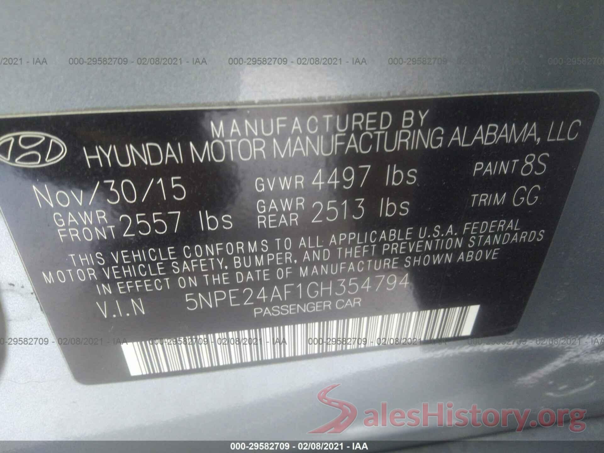 5NPE24AF1GH354794 2016 HYUNDAI SONATA