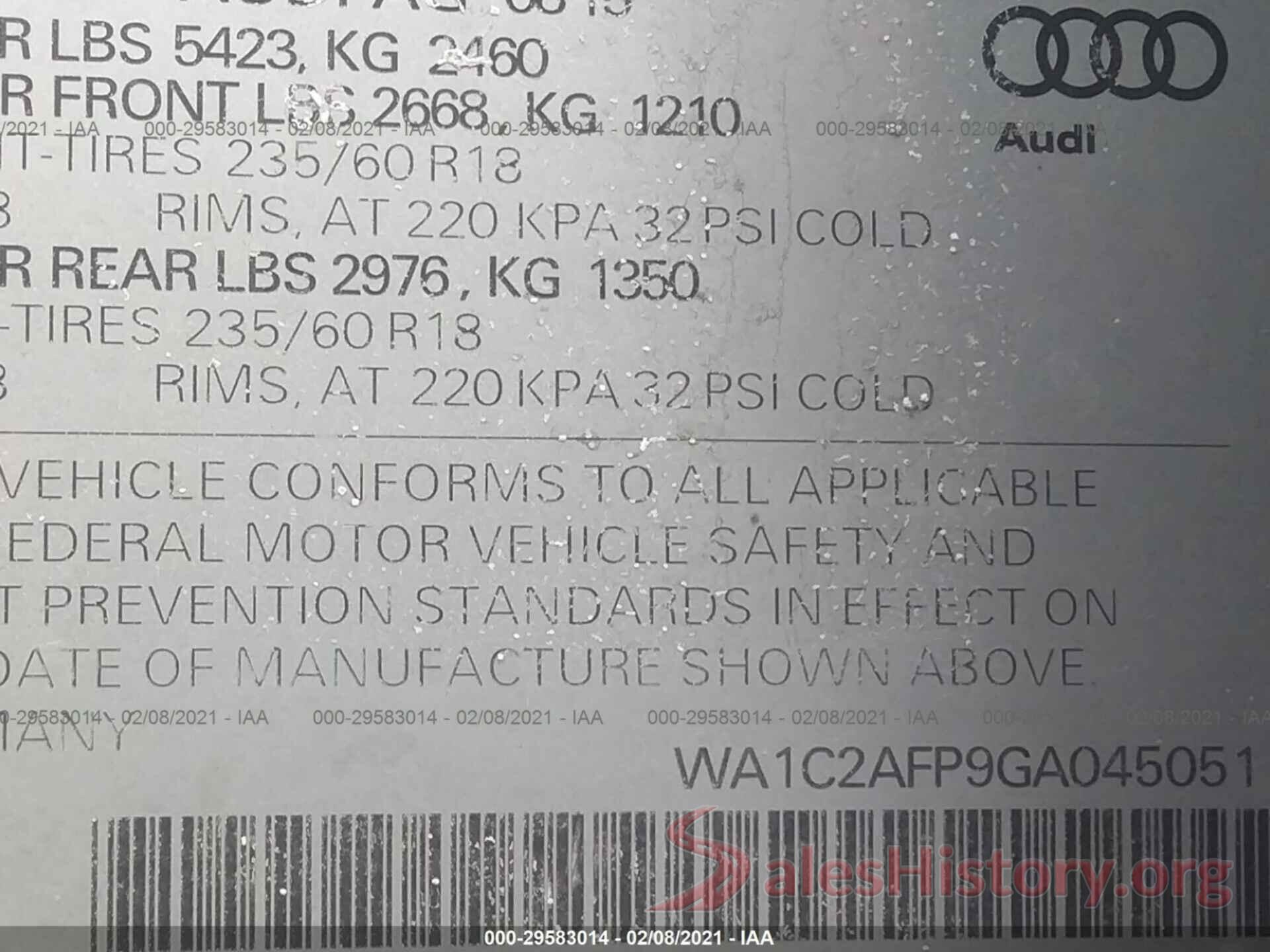 WA1C2AFP9GA045051 2016 AUDI Q5