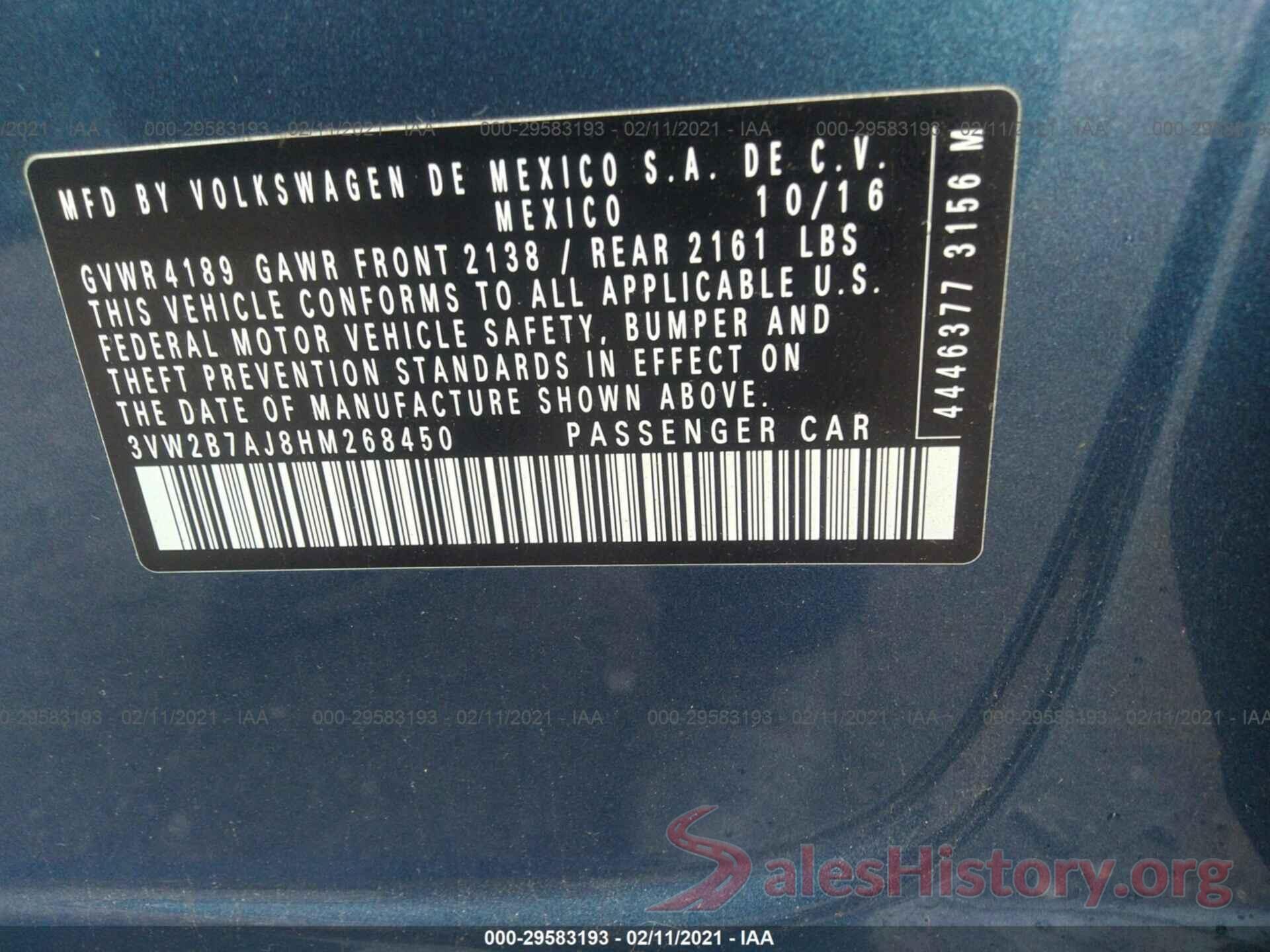 3VW2B7AJ8HM268450 2017 VOLKSWAGEN JETTA