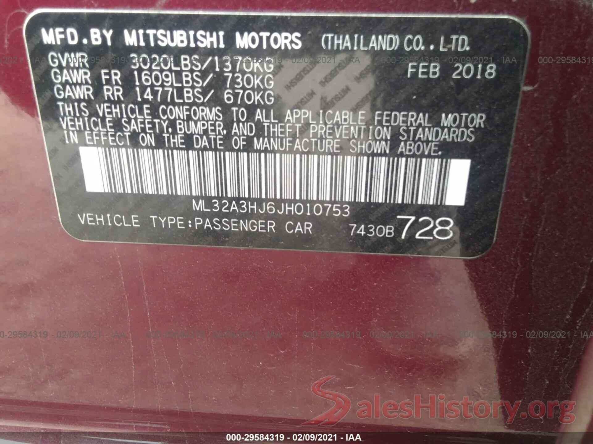 ML32A3HJ6JH010753 2018 MITSUBISHI MIRAGE