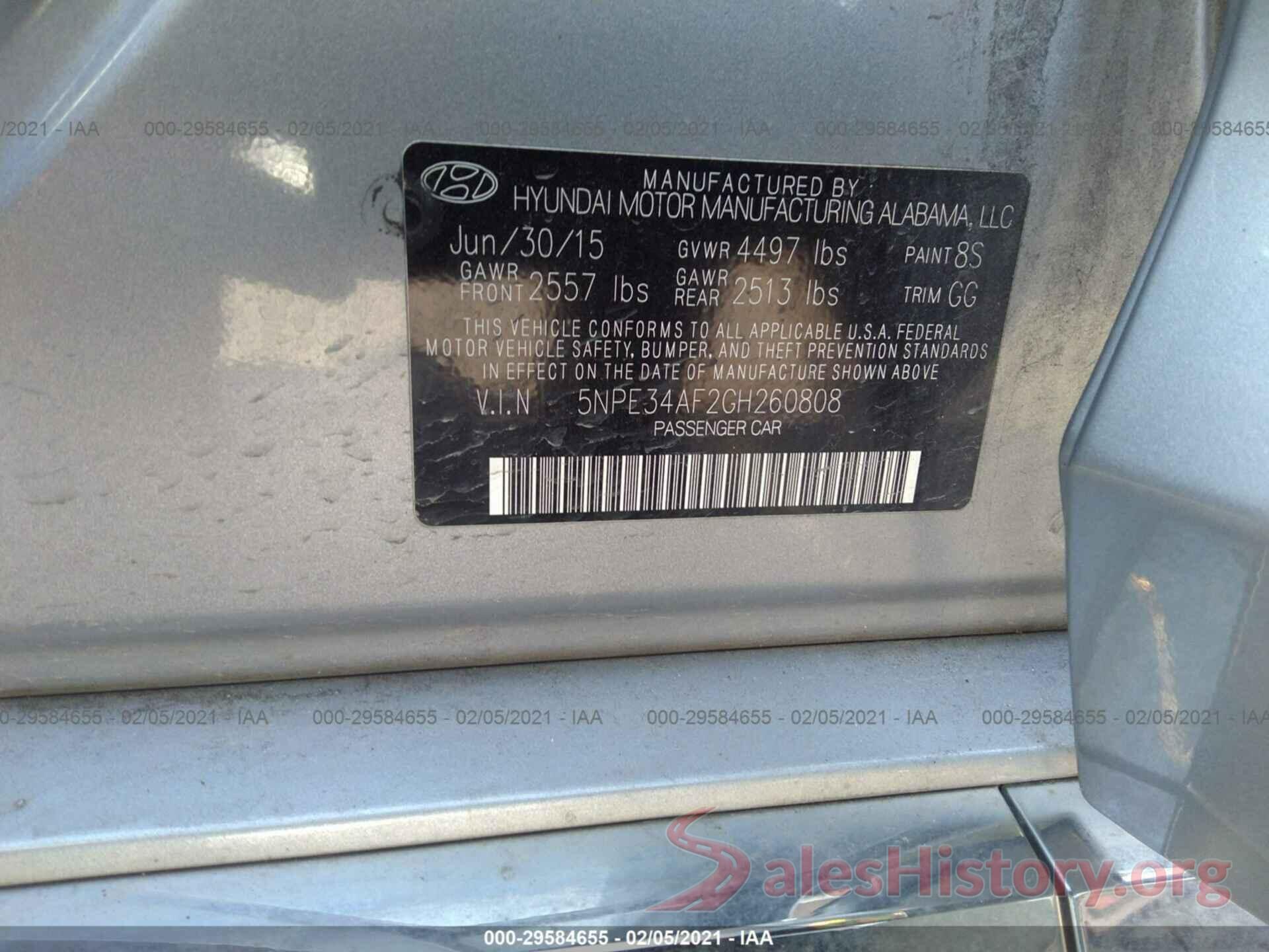 5NPE34AF2GH260808 2016 HYUNDAI SONATA