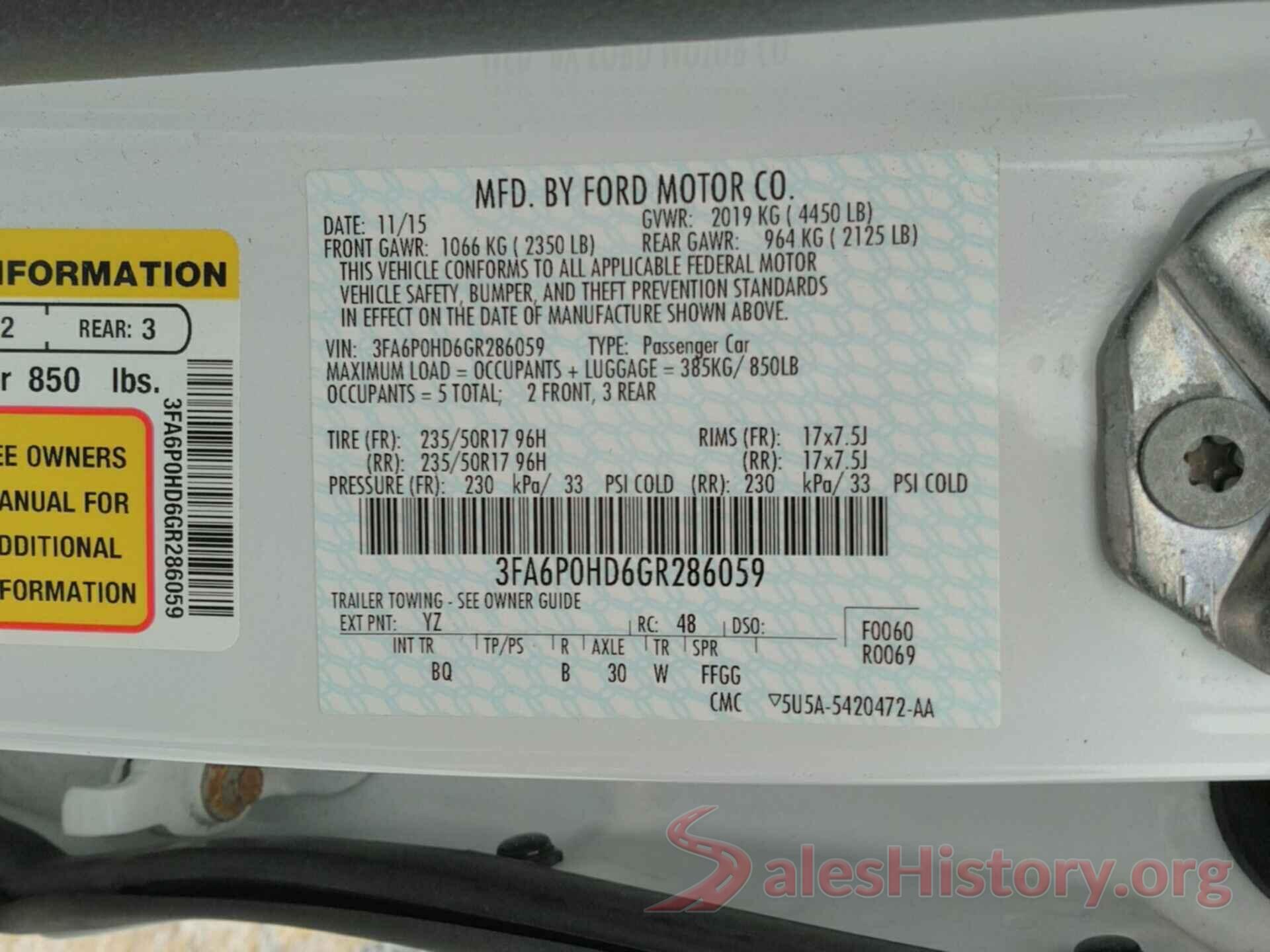 3FA6P0HD6GR286059 2016 FORD FUSION