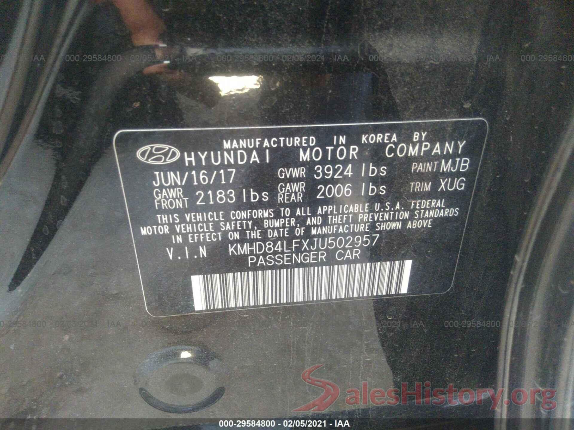 KMHD84LFXJU502957 2018 HYUNDAI ELANTRA