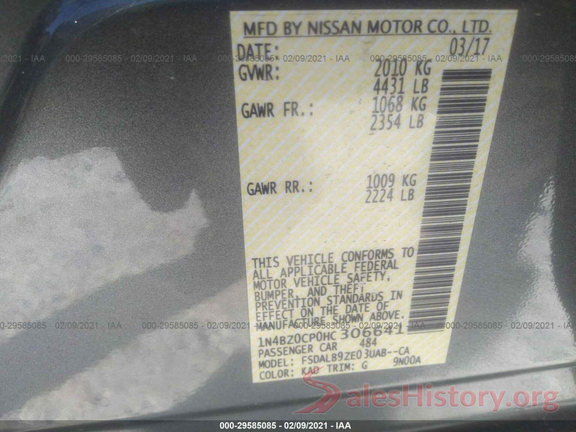 1N4BZ0CP0HC306641 2017 NISSAN LEAF