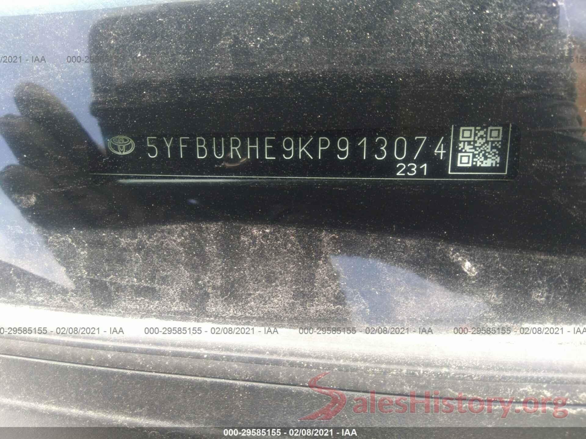 5YFBURHE9KP913074 2019 TOYOTA COROLLA