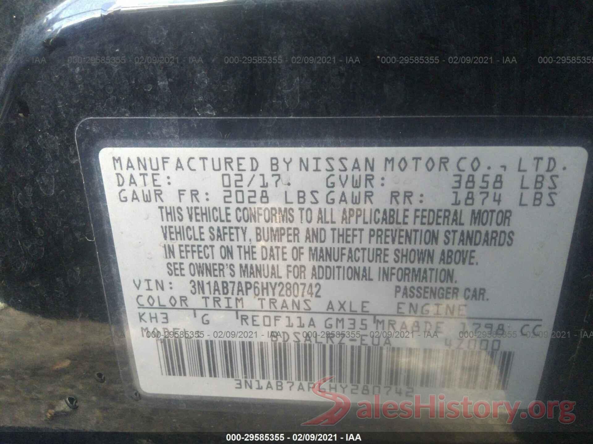 3N1AB7AP6HY280742 2017 NISSAN SENTRA