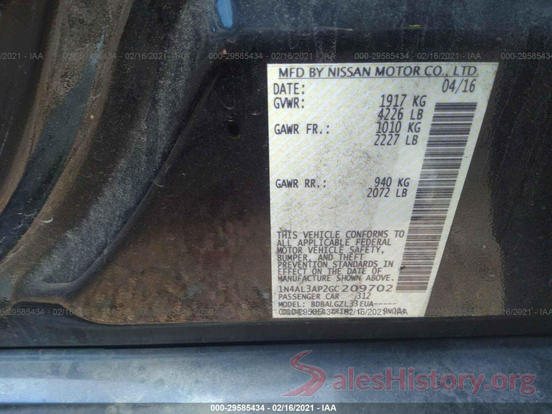 1N4AL3AP2GC209702 2016 NISSAN ALTIMA