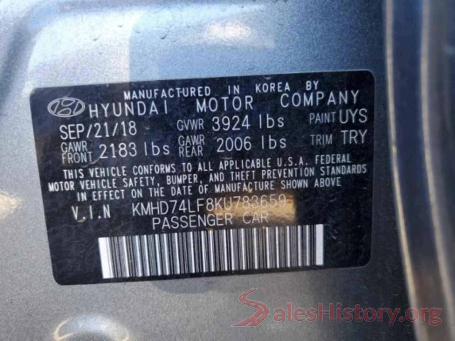 KMHD74LF8KU783659 2019 HYUNDAI ELANTRA