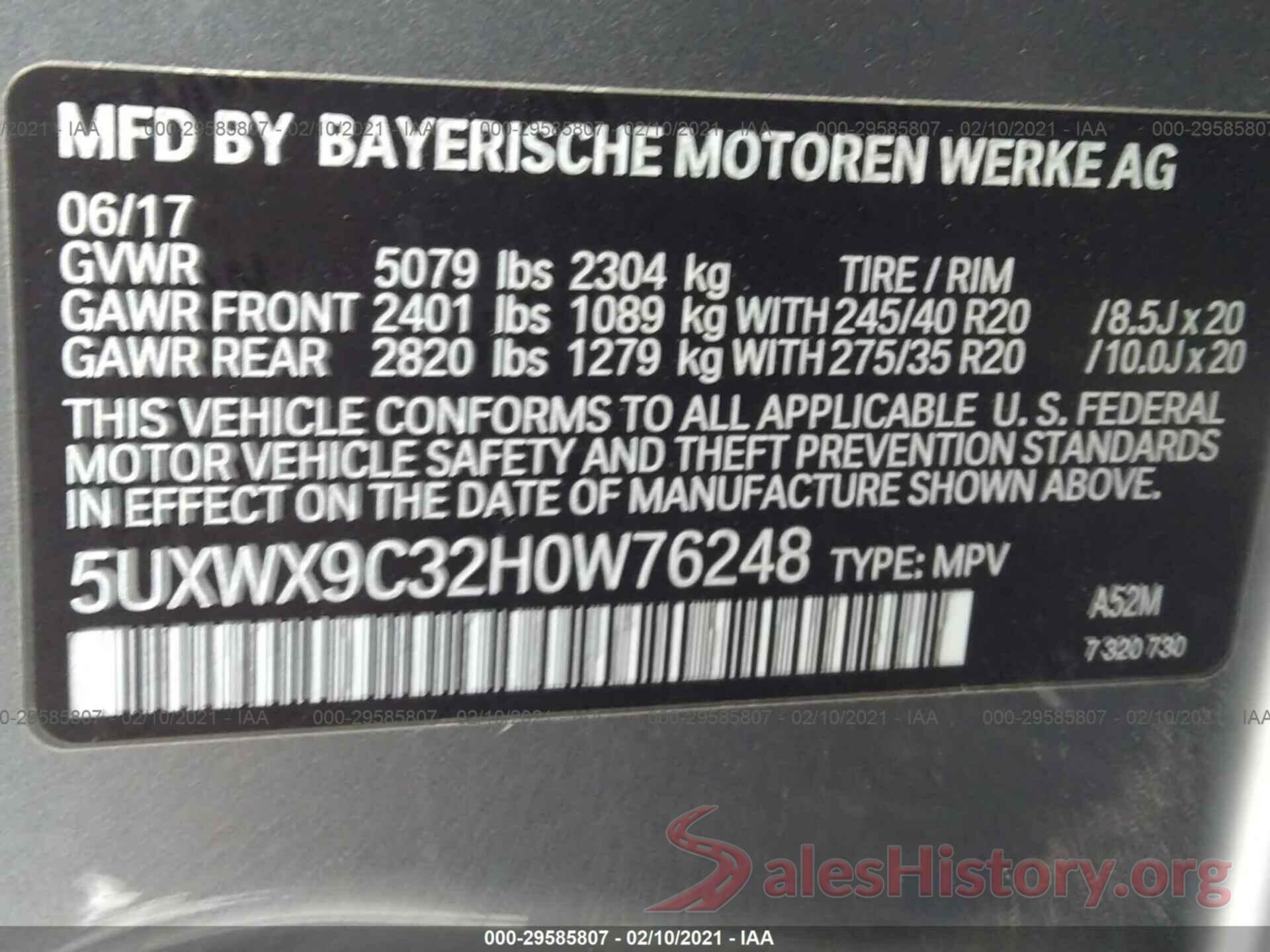 5UXWX9C32H0W76248 2017 BMW X3