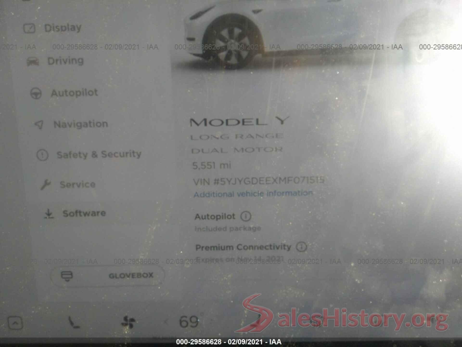 5YJYGDEEXMF071515 2021 TESLA MODEL Y