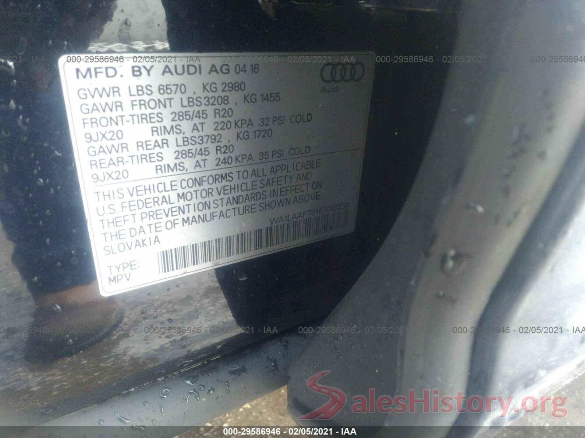 WA1LAAF78HD013338 2017 AUDI Q7