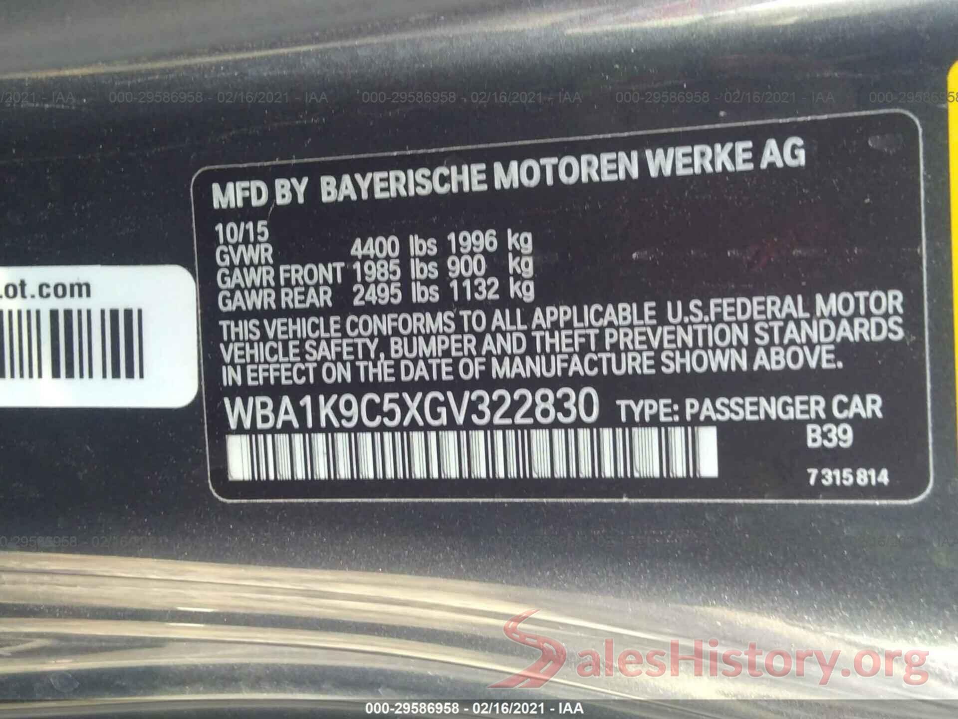 WBA1K9C5XGV322830 2016 BMW 2 SERIES