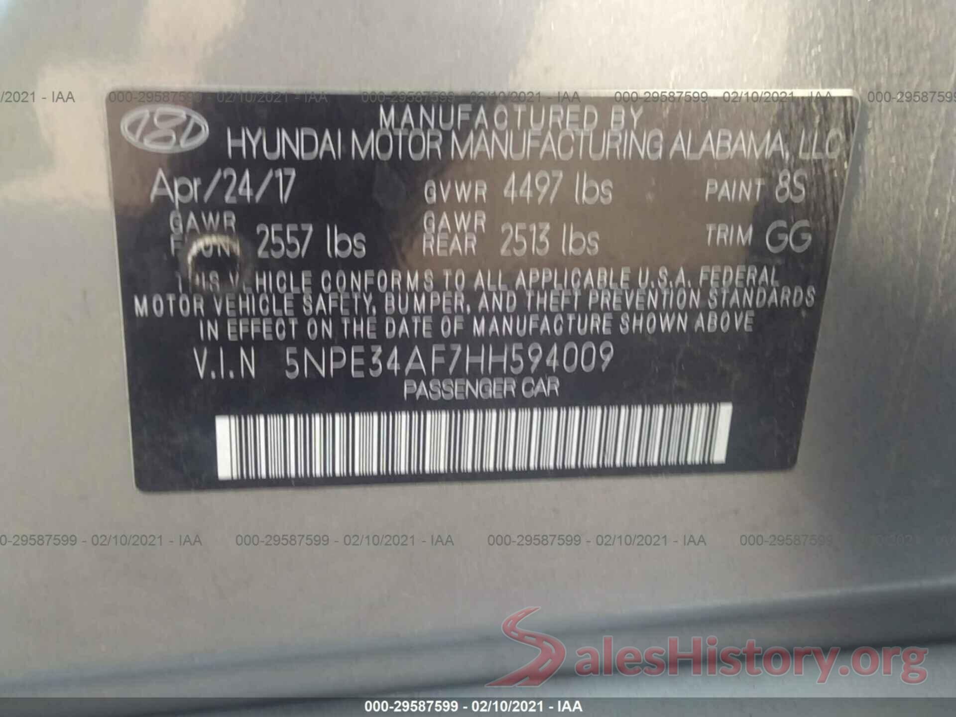 5NPE34AF7HH594009 2017 HYUNDAI SONATA