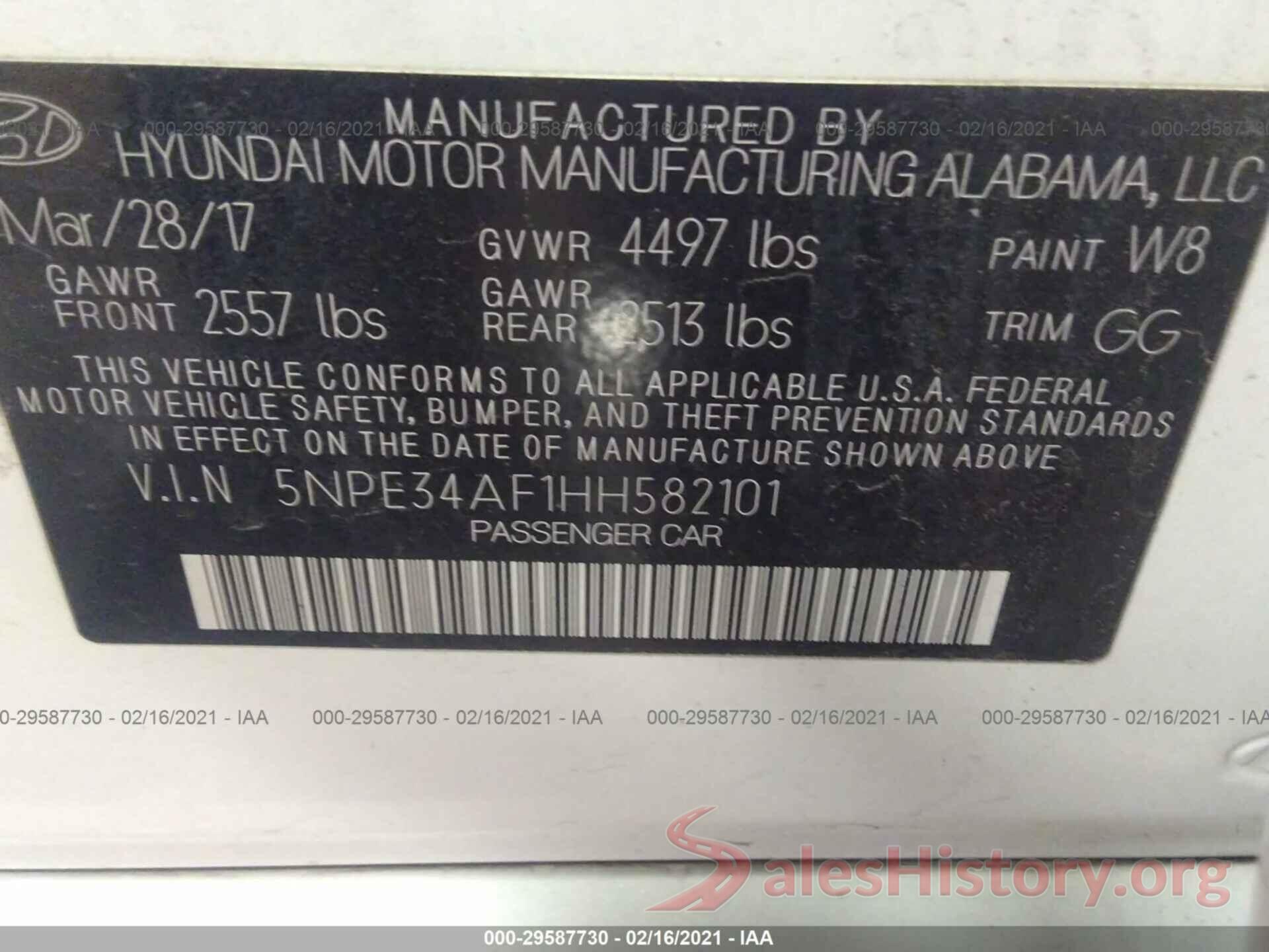 5NPE34AF1HH582101 2017 HYUNDAI SONATA