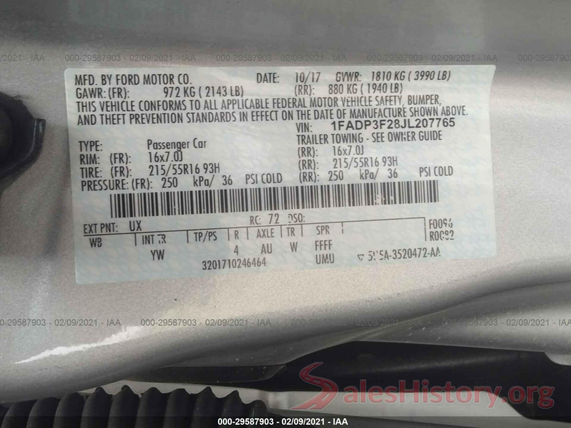 1FADP3F28JL207765 2018 FORD FOCUS