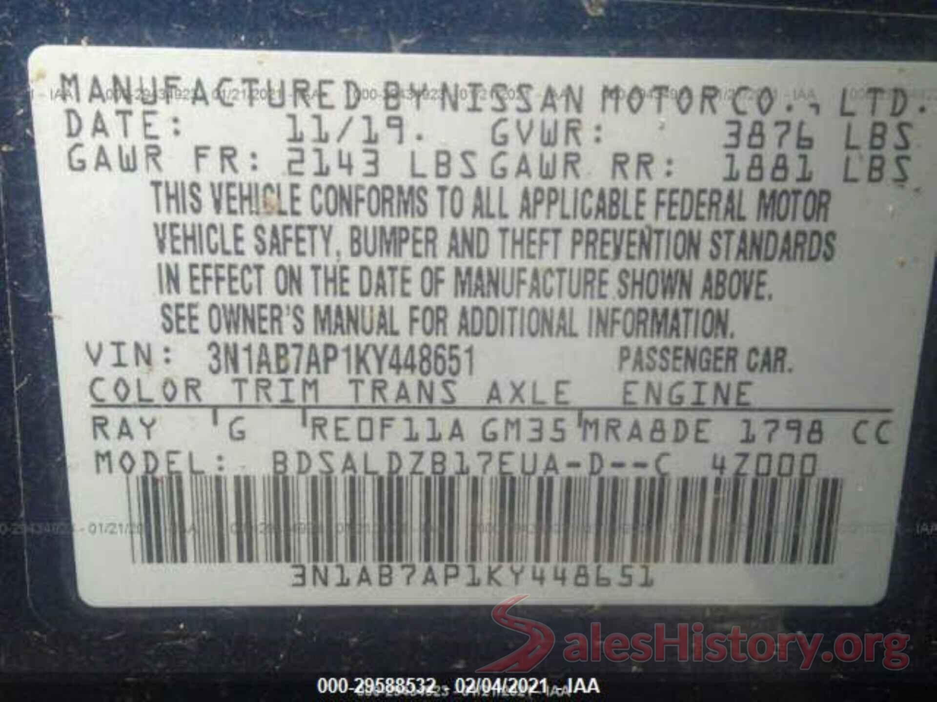 3N1AB7AP1KY448651 2019 NISSAN SENTRA