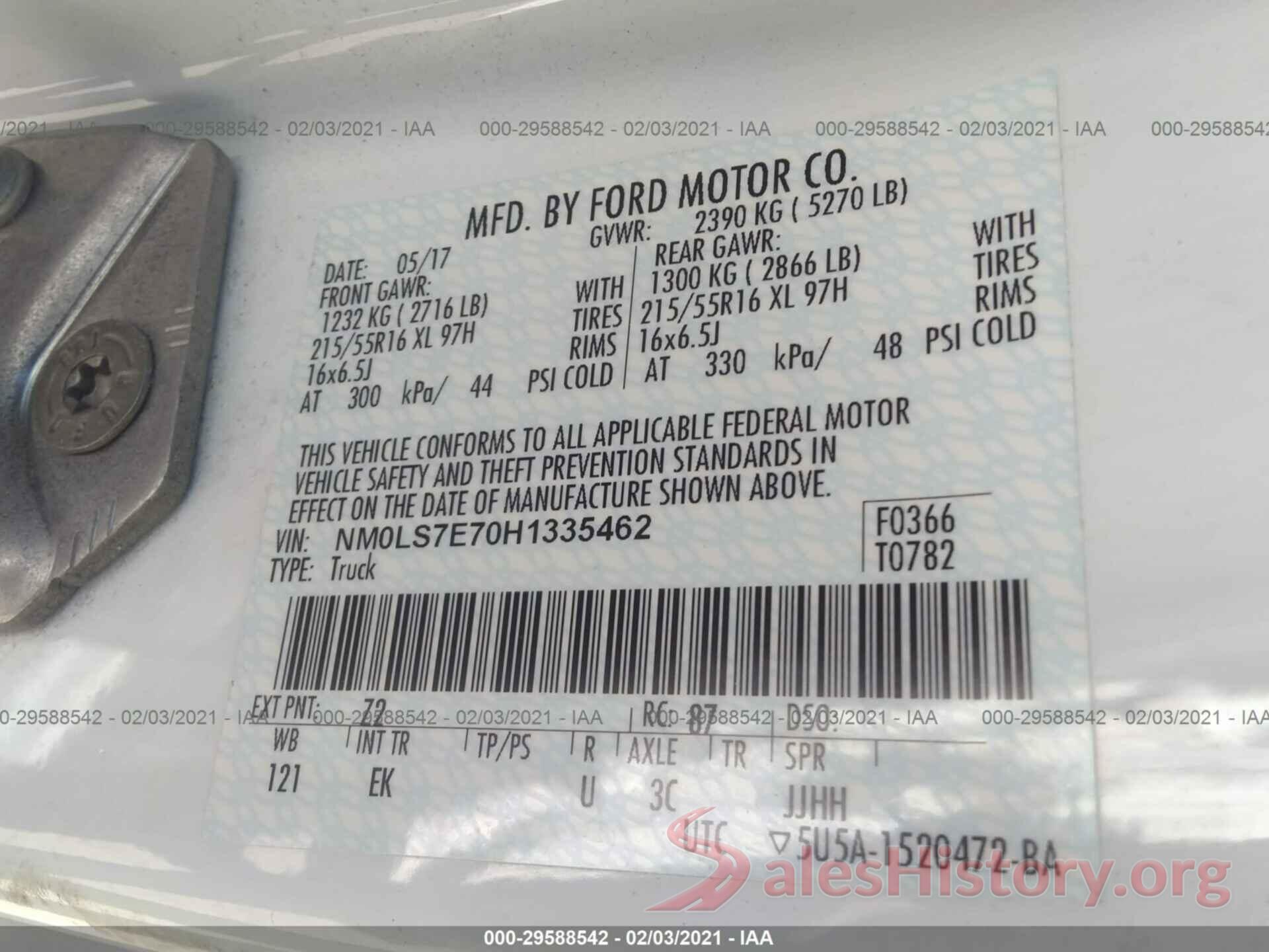 NM0LS7E70H1335462 2017 FORD TRANSIT CONNECT VAN