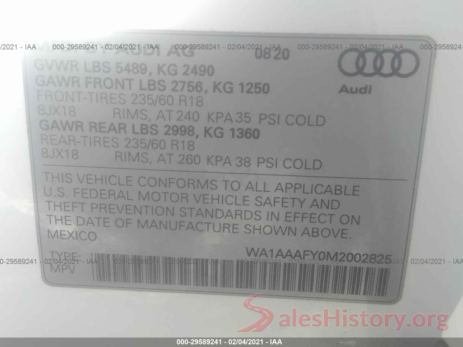 WA1AAAFY0M2002825 2021 AUDI Q5