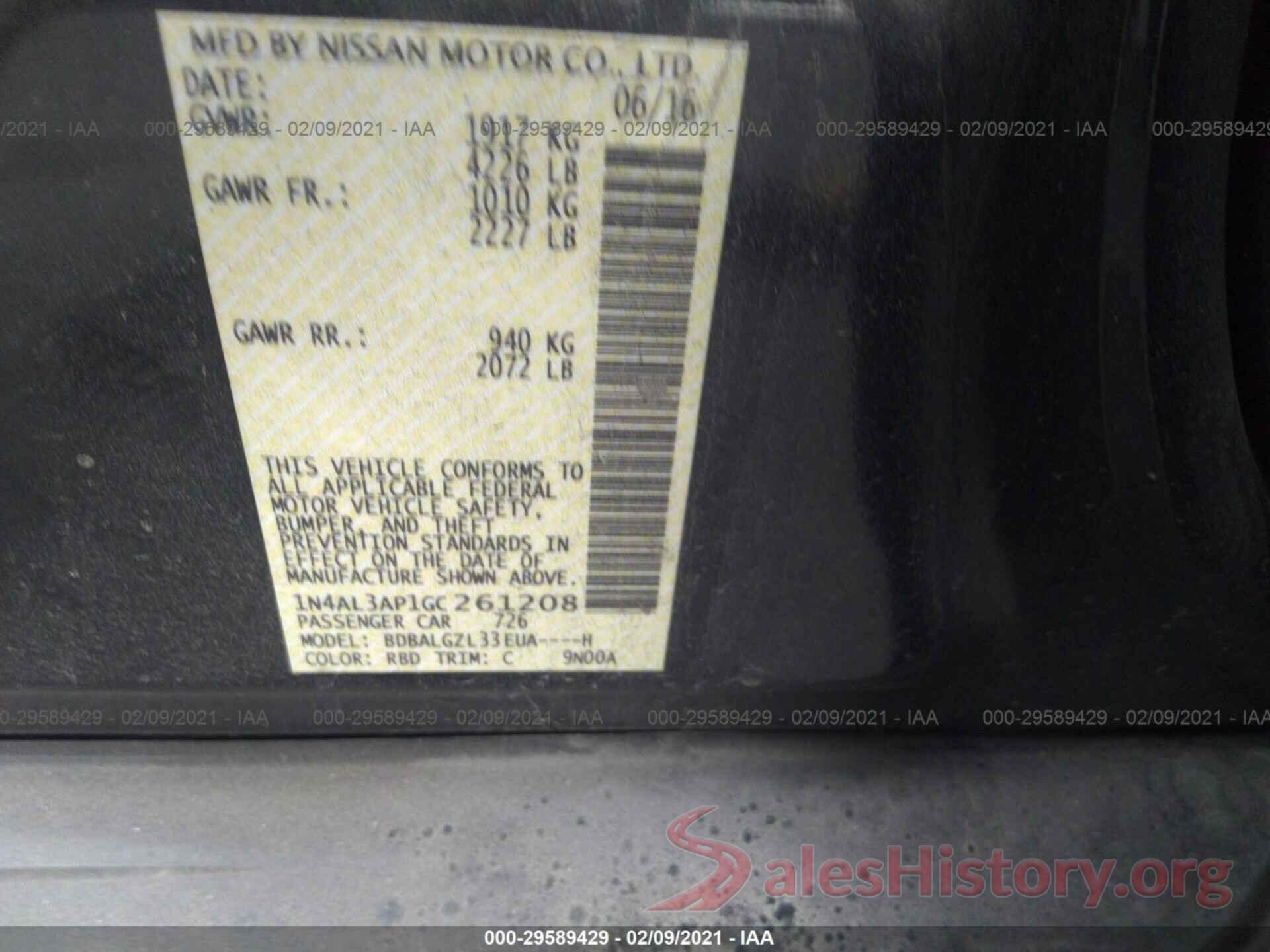 1N4AL3AP1GC261208 2016 NISSAN ALTIMA