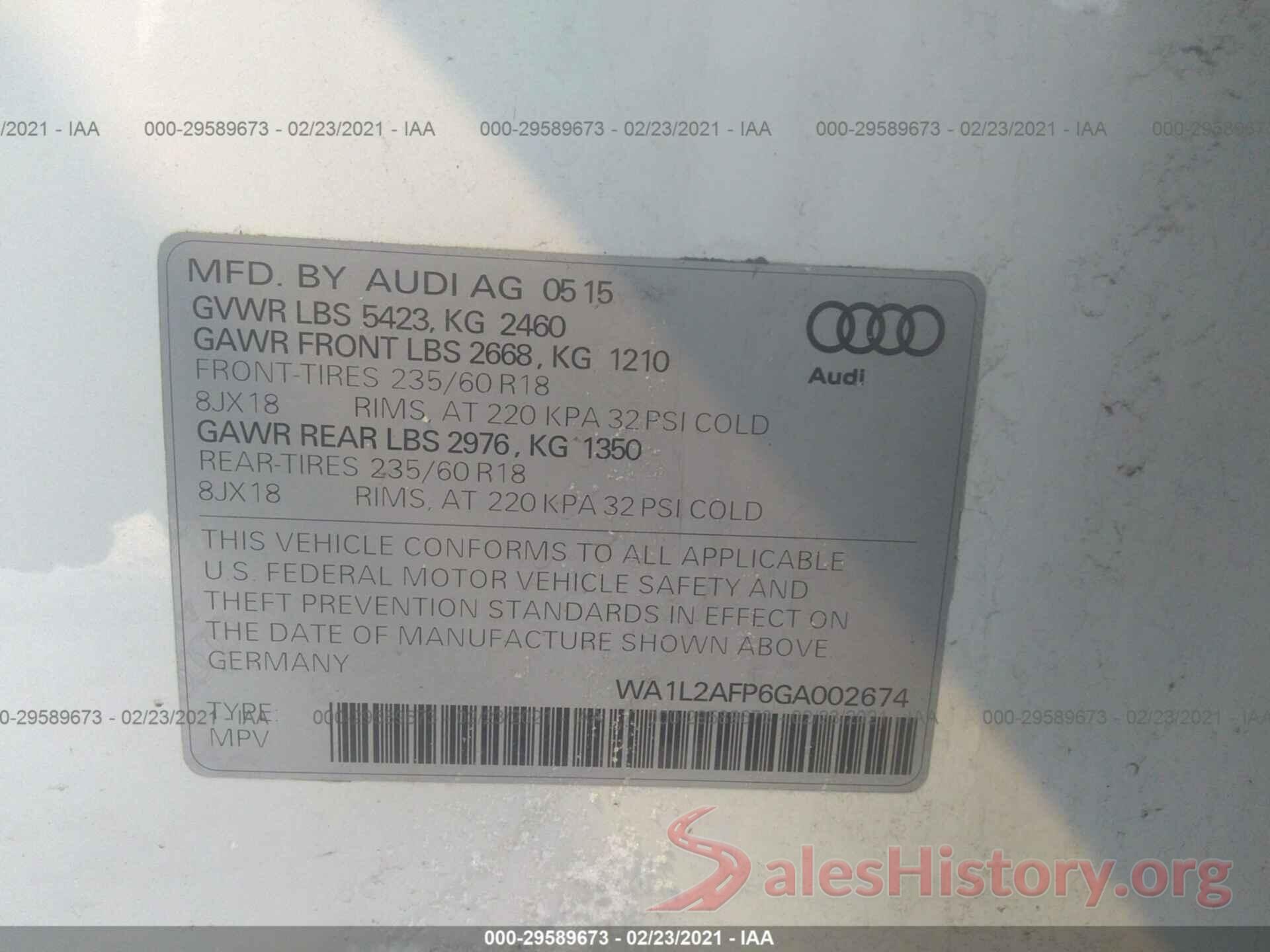 WA1L2AFP6GA002674 2016 AUDI Q5