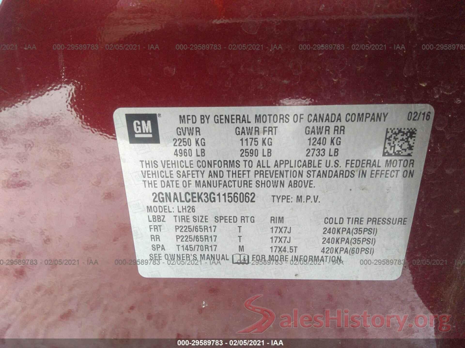 2GNALCEK3G1156062 2016 CHEVROLET EQUINOX