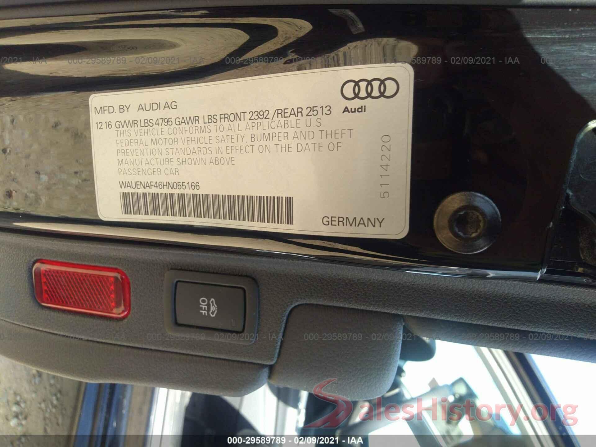 WAUENAF46HN055166 2017 AUDI A4