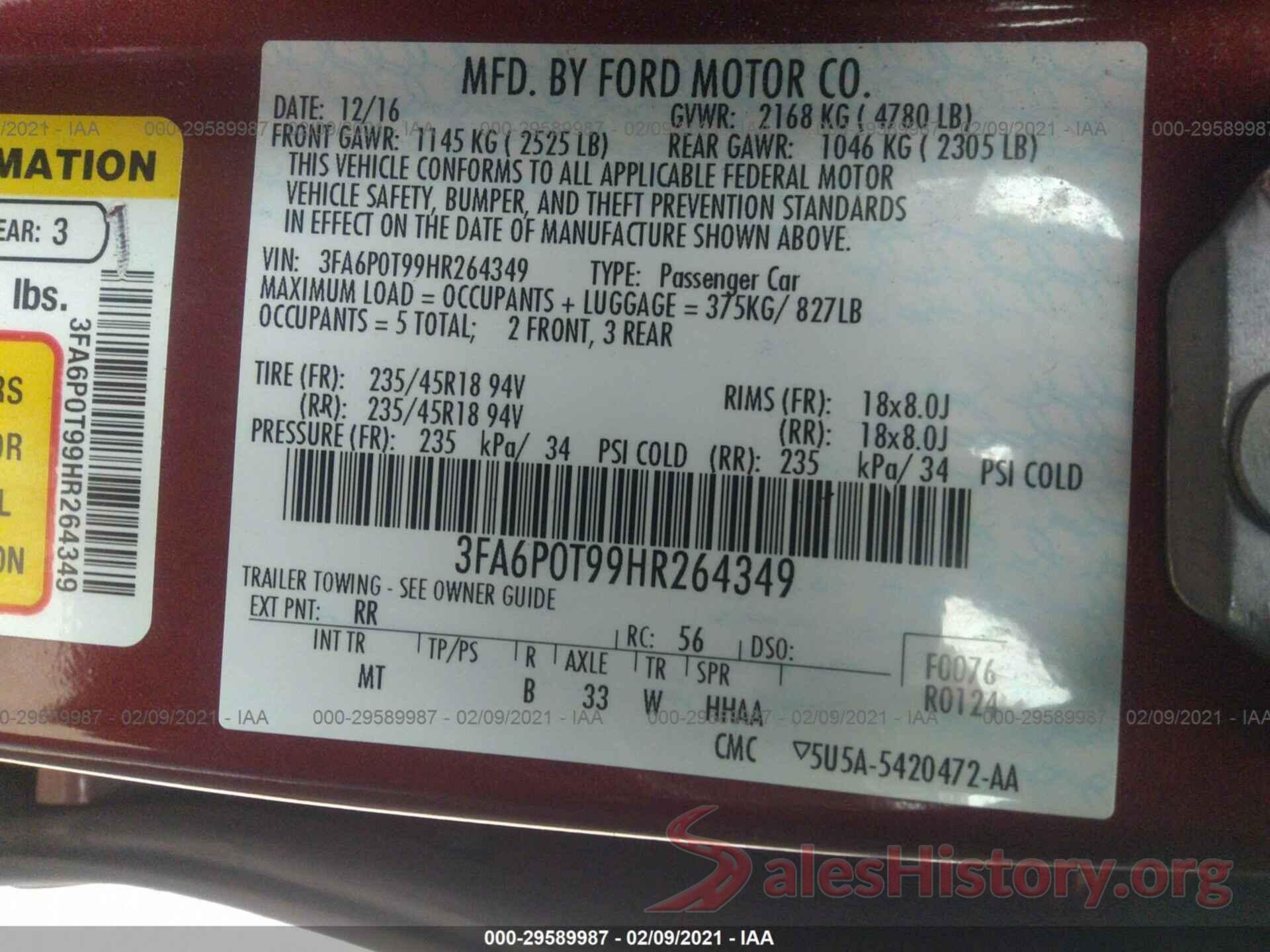 3FA6P0T99HR264349 2017 FORD FUSION