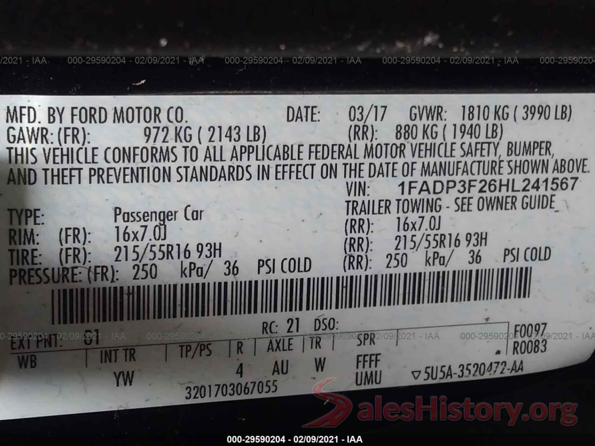 1FADP3F26HL241567 2017 FORD FOCUS