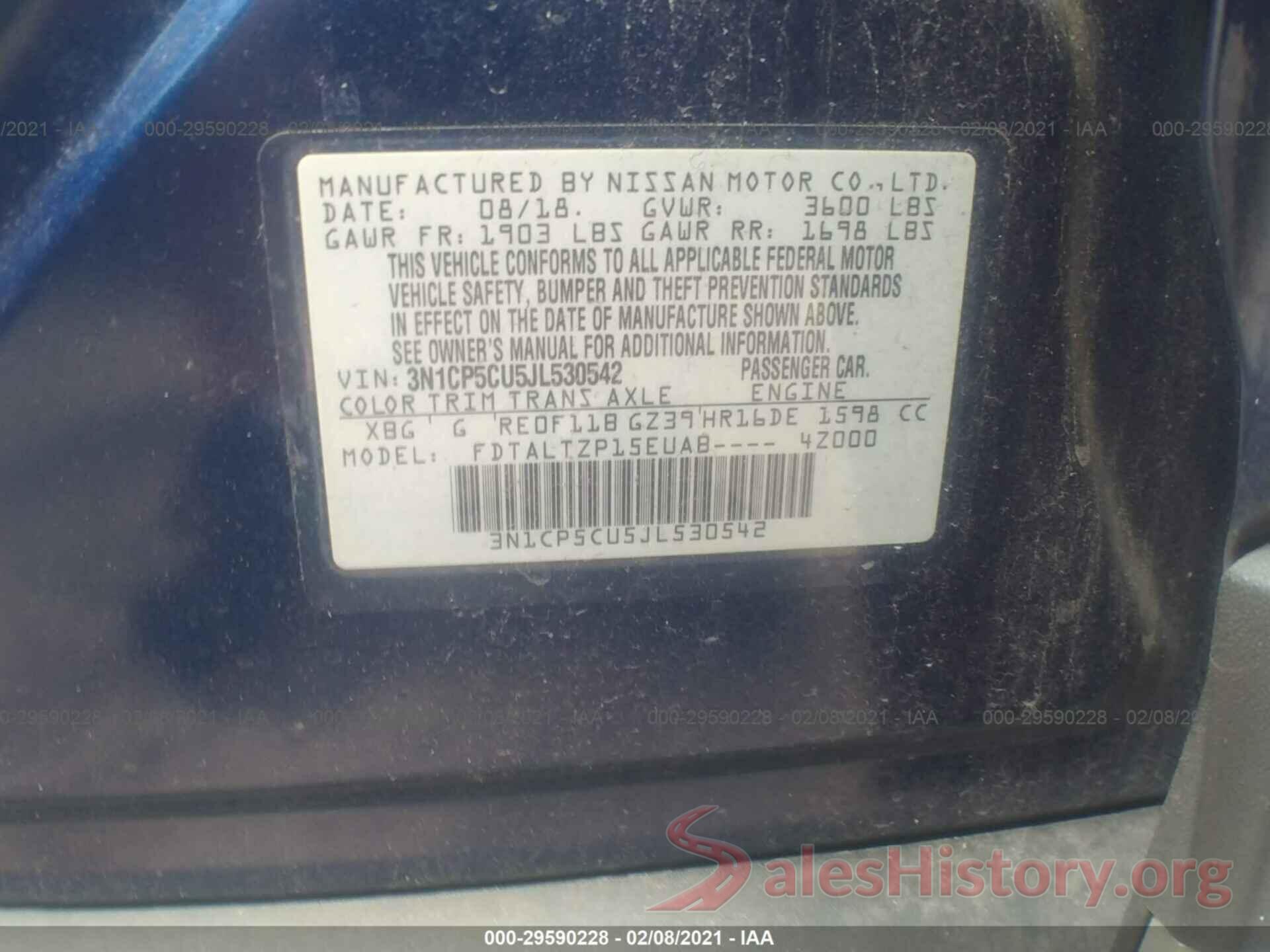 3N1CP5CU5JL530542 2018 NISSAN KICKS