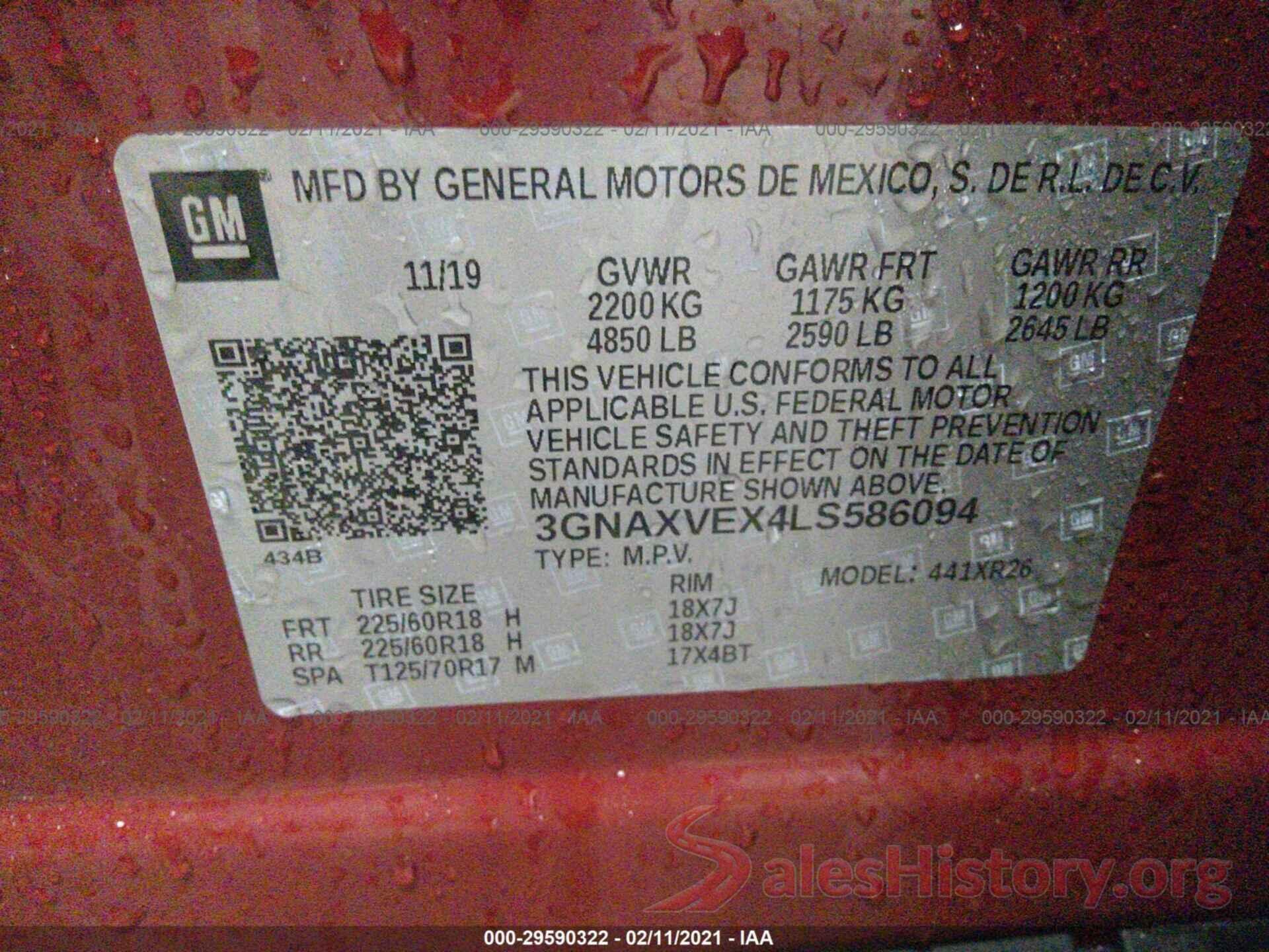 3GNAXVEX4LS586094 2020 CHEVROLET EQUINOX