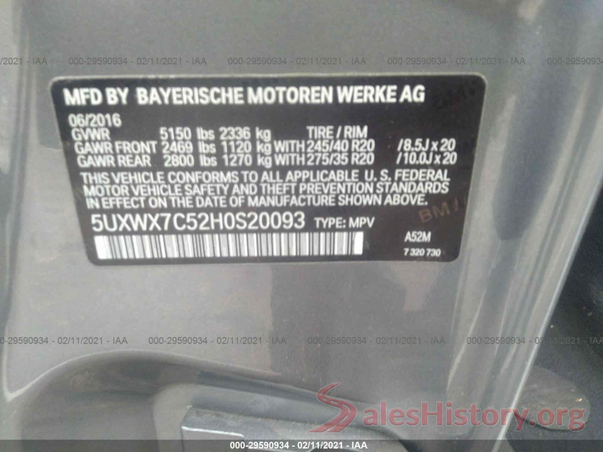 5UXWX7C52H0S20093 2017 BMW X3