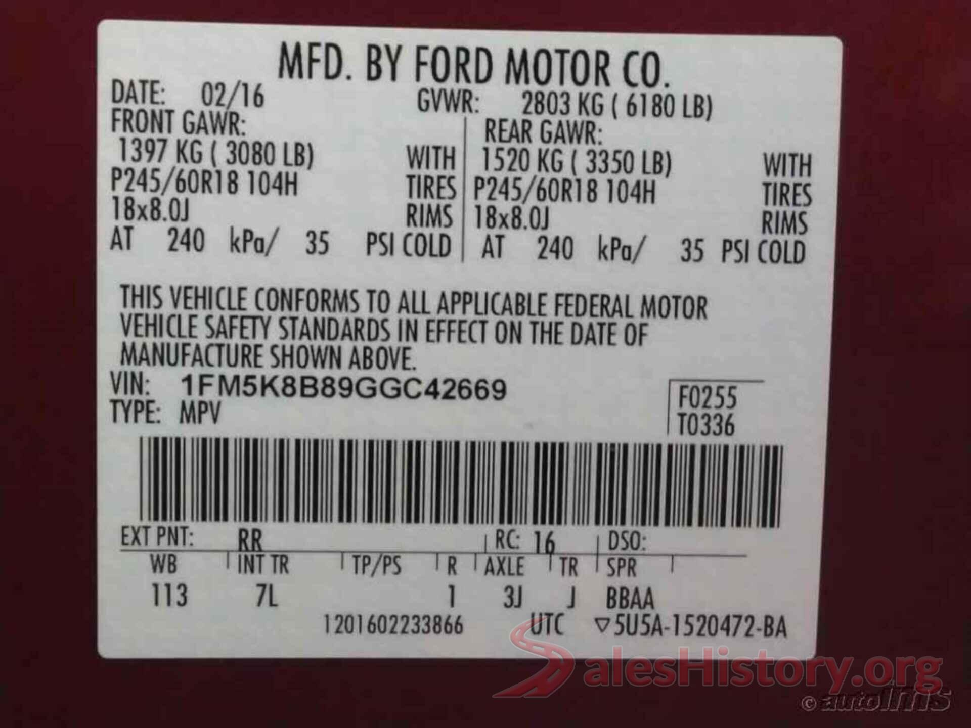 1FM5K8B89GGC42669 2016 FORD EXPLORER