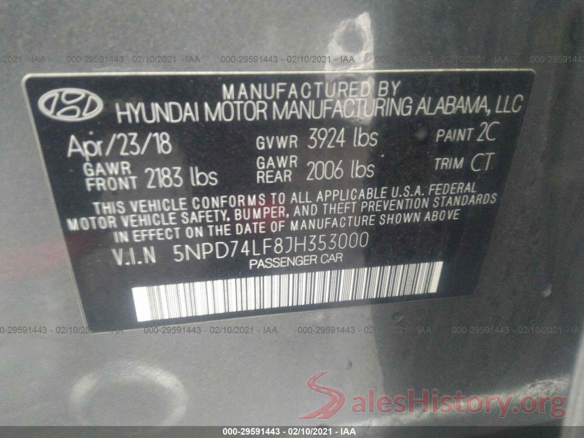 5NPD74LF8JH353000 2018 HYUNDAI ELANTRA